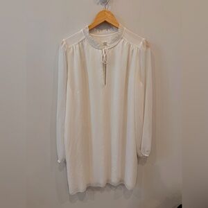Wilfred Aritzia Ivory Sheer Tie Neck Dress | Long Sleeve Ruffle‎ Detail | Size M